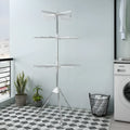 Three-layer stainless steel clothes drying rack with plastic clips for socks, ties, and trousers organisation