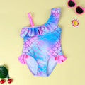 Girls' scale printed flounced gradient one-piece nylon swimsuit in Pattern 3, sizes 90-130
