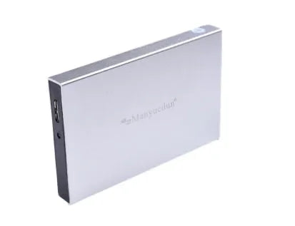 2.5 inch metal mobile hard drive in silver grey, blue, pink, red, or black with data cable and protective cover