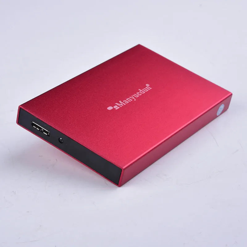 2.5 inch metal mobile hard drive in silver grey, blue, pink, red, or black with data cable and protective cover
