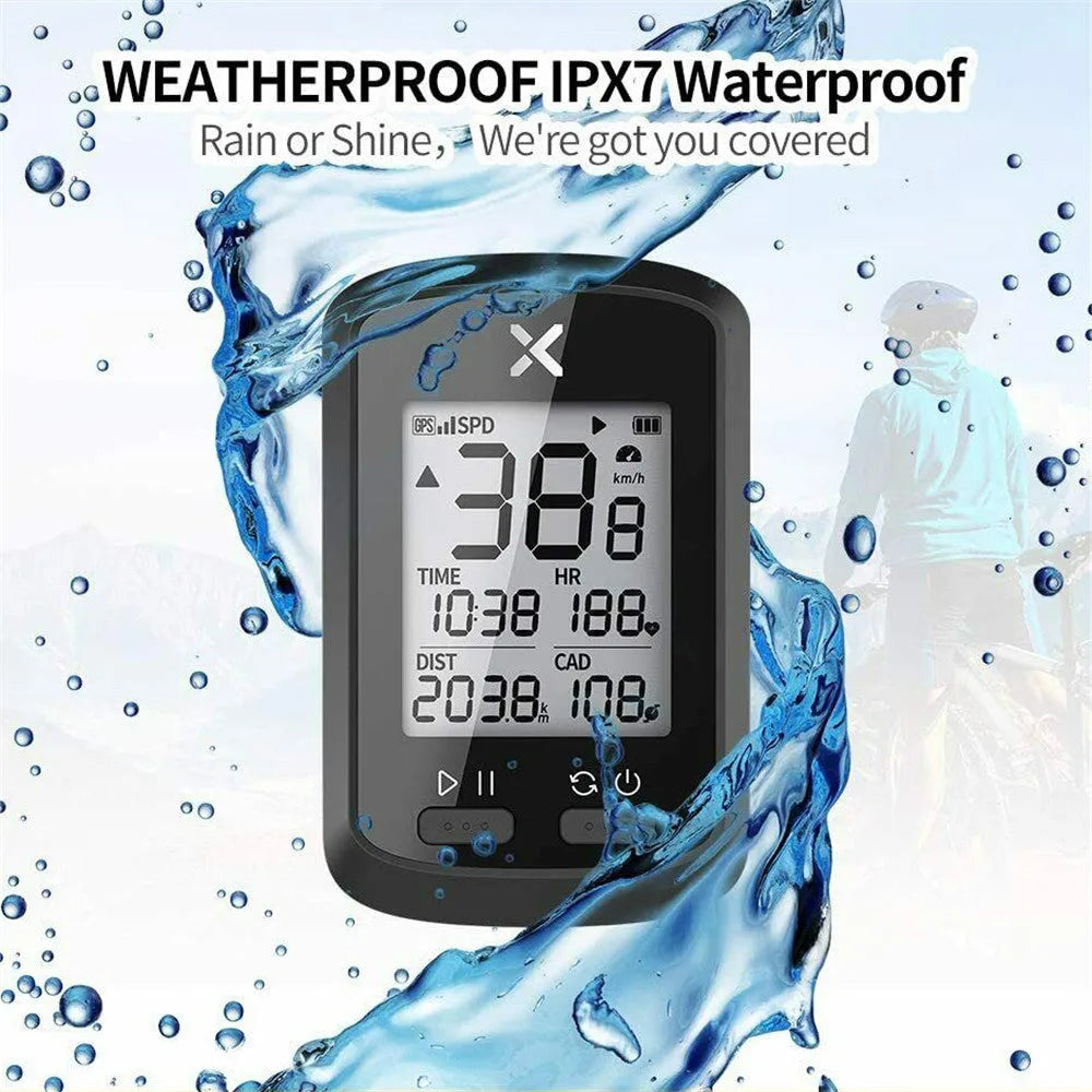 Black plastic waterproof stopwatch for bicycle riding and cycling performance tracking.