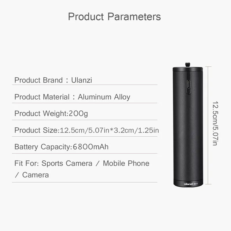 Black aluminium alloy power bank showing its slender 12.5cm length and 3.2cm width.