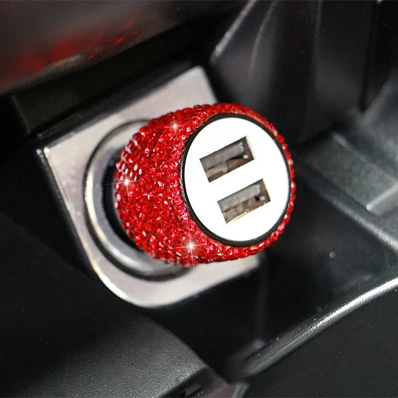 Diamond pattern car USB charger for cigarette lighter socket in five colour options