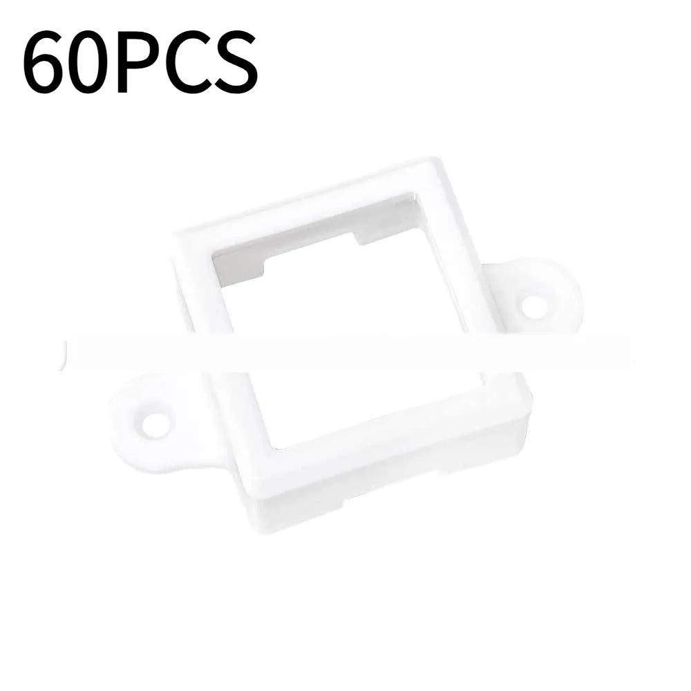 White plastic protective cover for an LED light bracket, shown with dimensions.