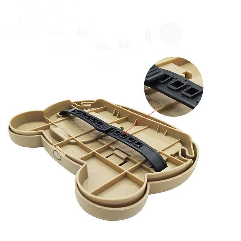 Child car seat table tray in black, with side hooks and a flat surface for snacks and drinks, size 20 x 23.5 cm
