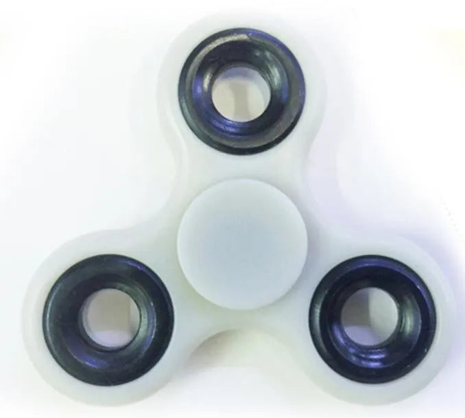 White glow in dark tri-spinner fidget toy made from ABS plastic with three prongs