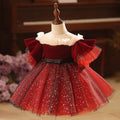 Wine red polyester children's princess dress for girls suitable for heights 80cm to 150cm