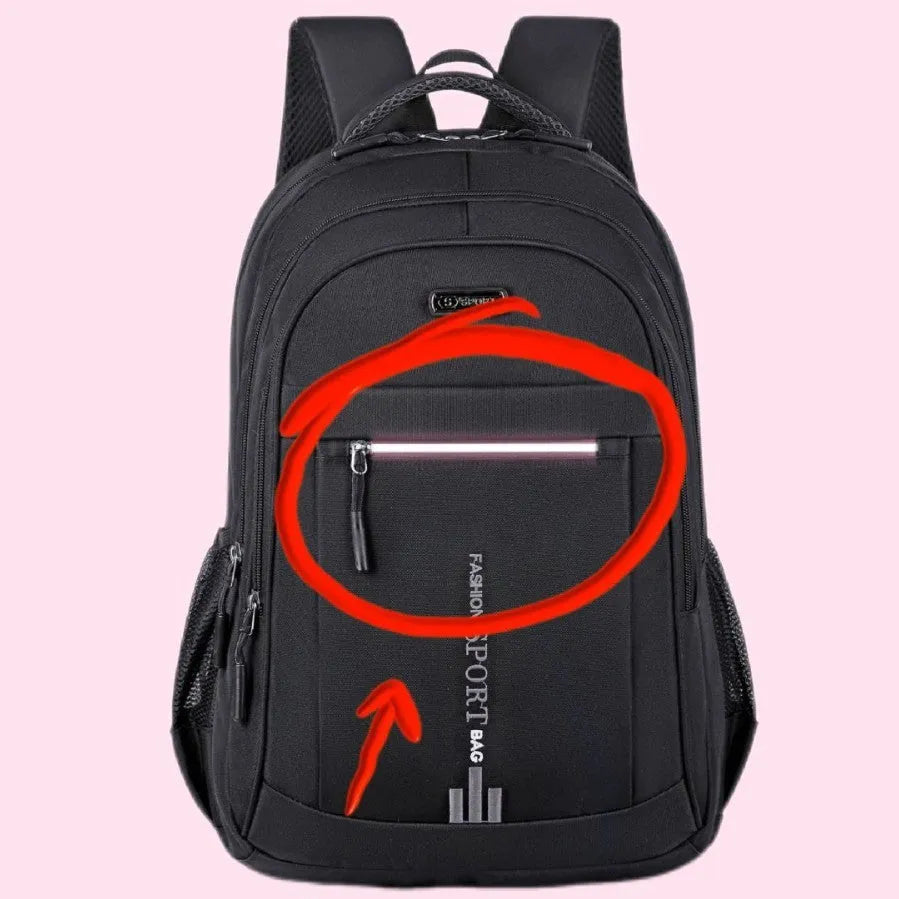Black capacity business travel backpack with airpillow straps and sewing line detail.