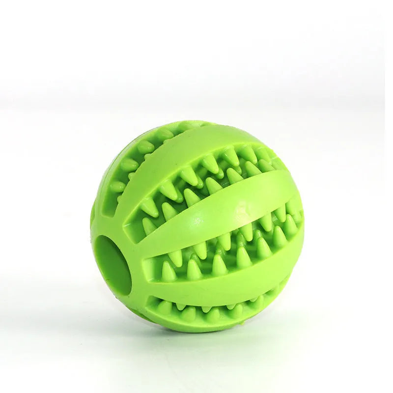 Green rubber watermelon ball dog chew toy 6cm diameter on white background