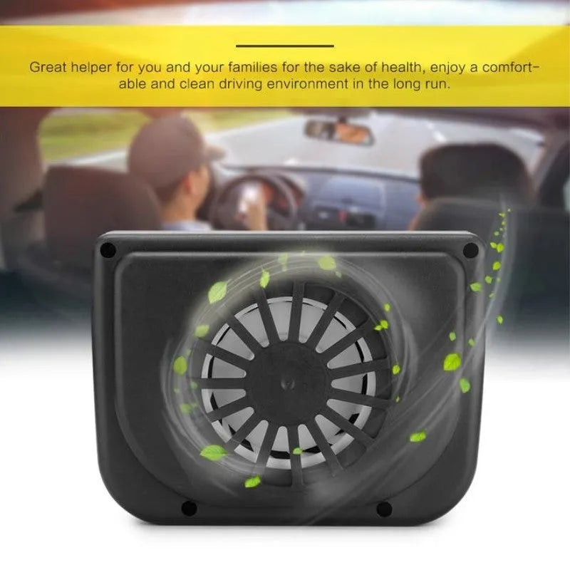 Auto-cool solar powered car exhaust fan with ABS housing, 15 x 11 x 6 cm, fits car window
