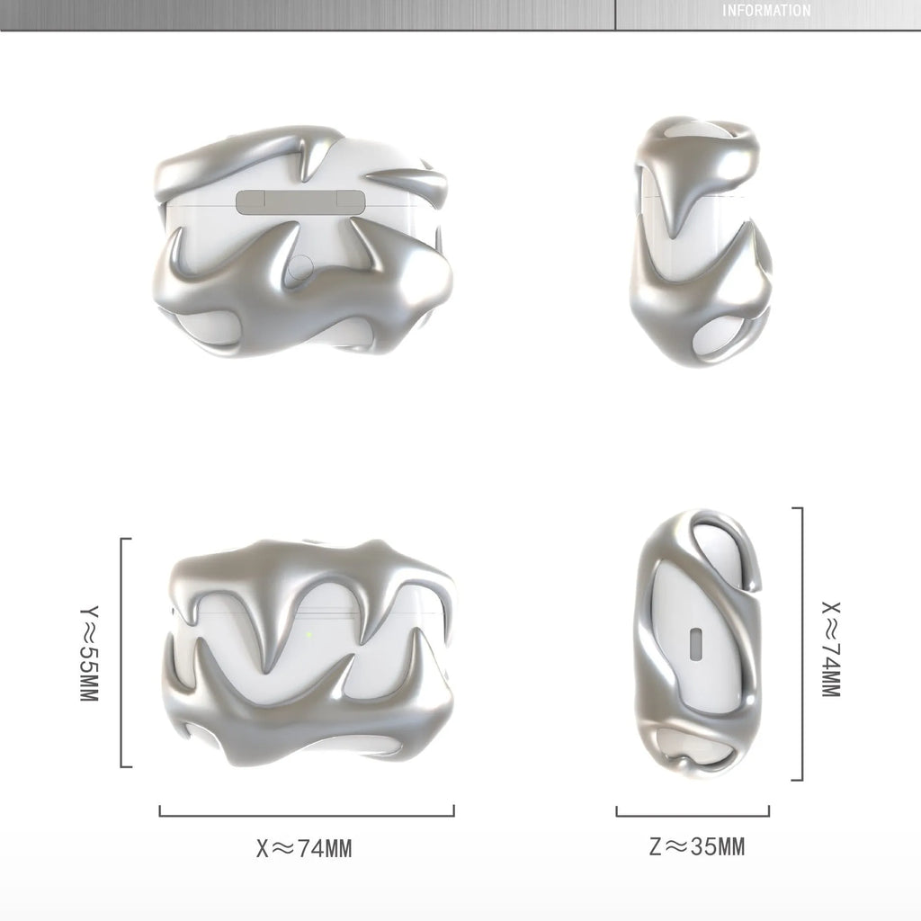 Matte silver 3D printed resin tooth earphone shell for AirPods 3 protective case