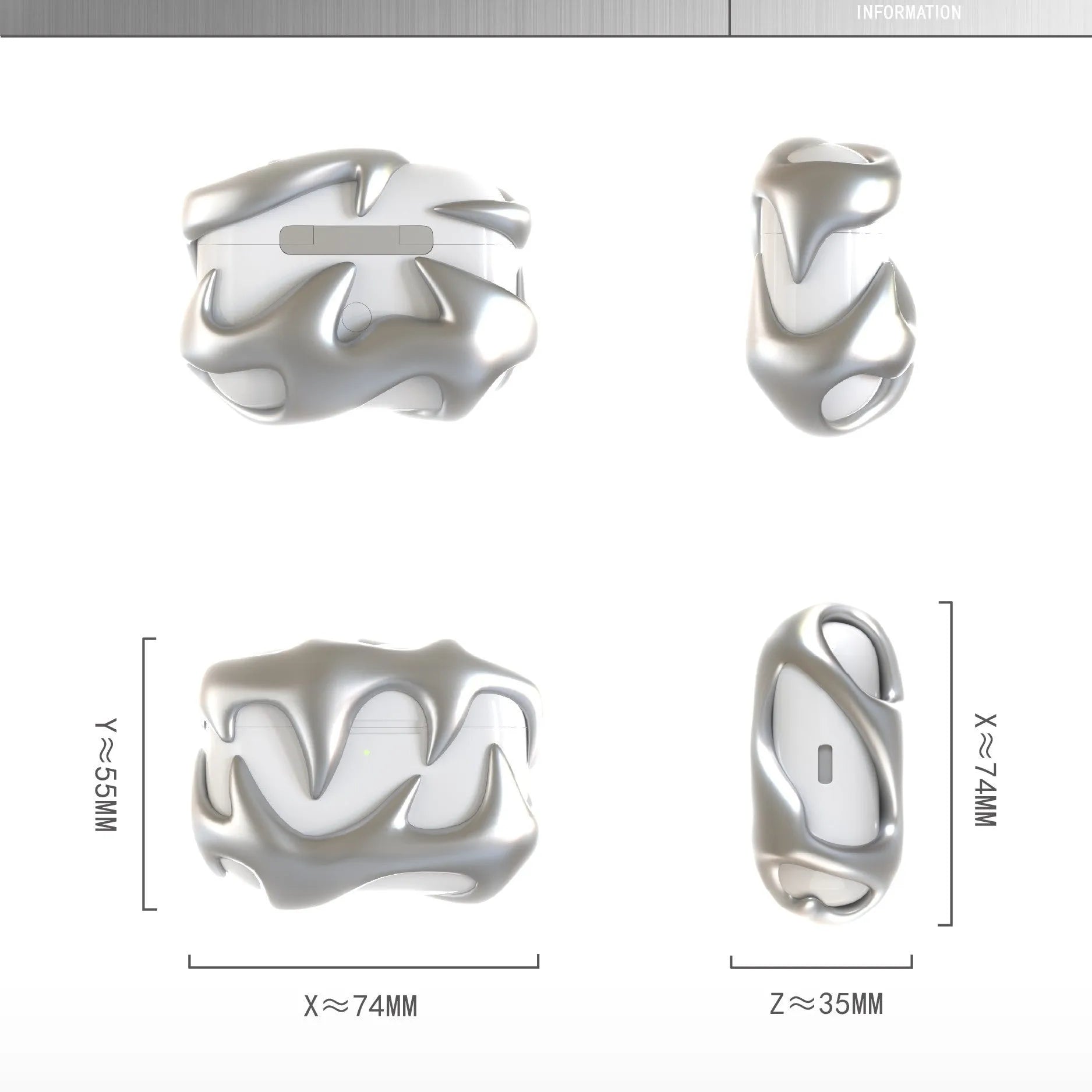 Matte silver 3D printed resin tooth earphone shell for AirPods 3 protective case