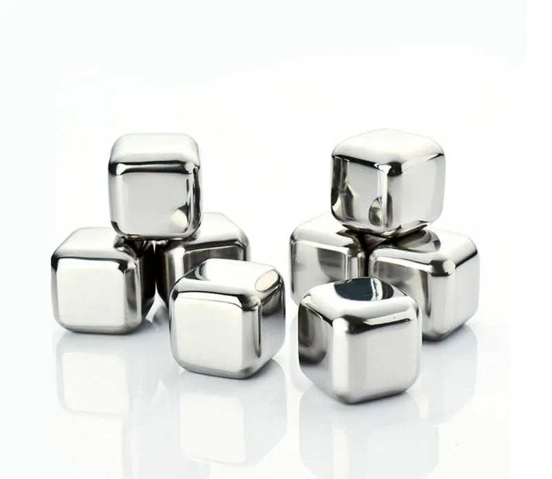 Set of 8 stainless steel whiskey chilling stones in various shapes with storage box and clip
