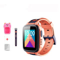 Blue SE5 children's phone watch with stainless steel band on a wrist