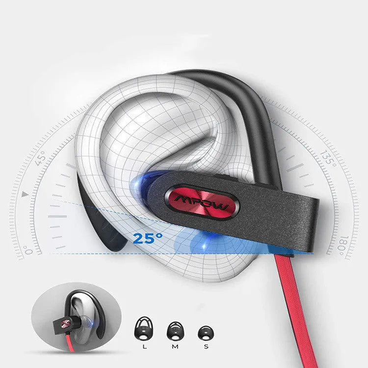 Flame2 hanging ear Bluetooth headset in red, black, or pink with bilateral stereo design
