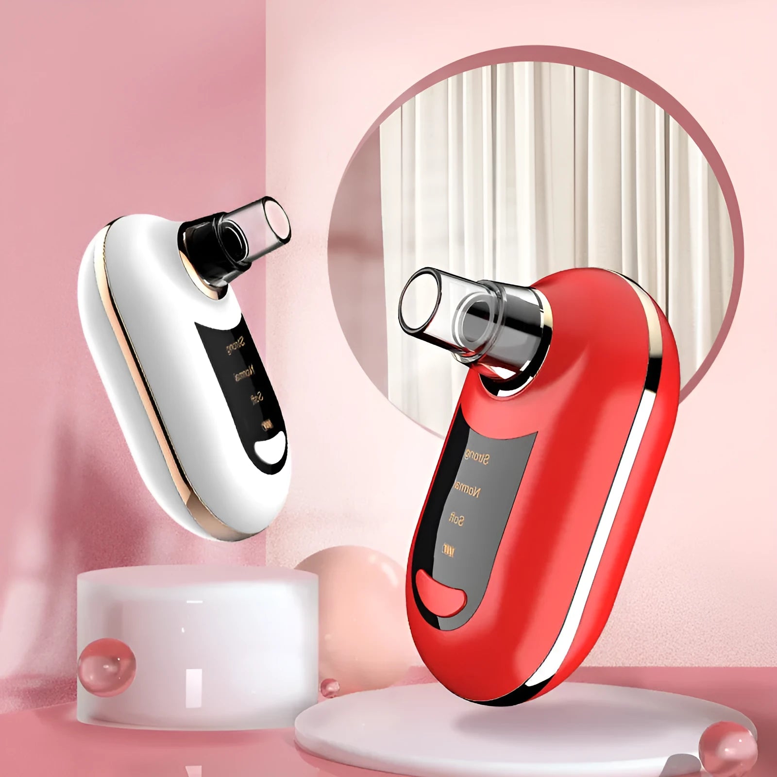 Beauty salon equipment pore vacuum electric blackhead suction device with three gear strength settings in green, pink, red, and white ABS plating shell