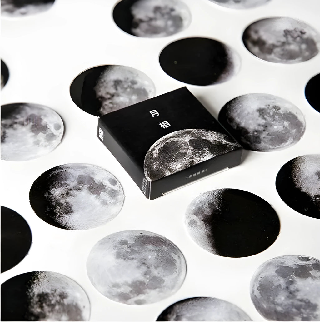 45 piece moon sticker set on paper, each sticker 40mm by 40mm, for diary and book decoration