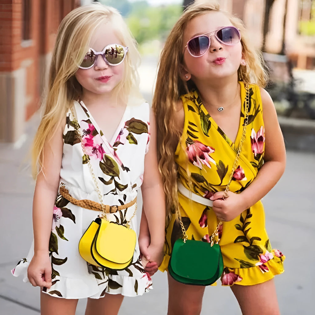 Girls' white and yellow cotton floral summer dress for toddlers and children.