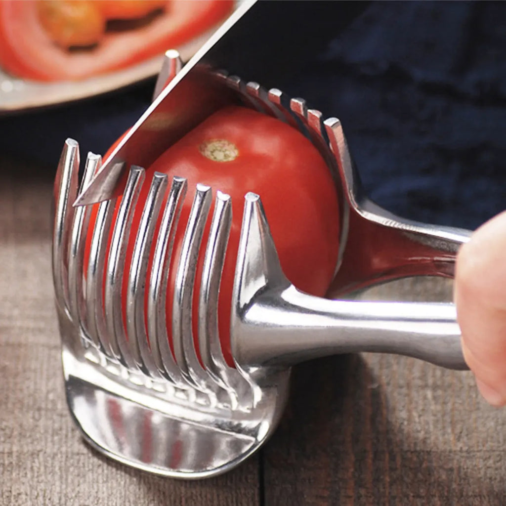Silver plastic lemon slicer kitchen tool for cutting fruit and vegetables