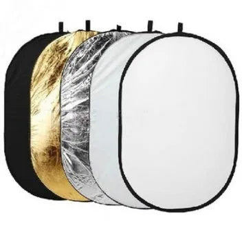 5 in 1 collapsible photography light reflector showing gold silver white black translucent surfaces