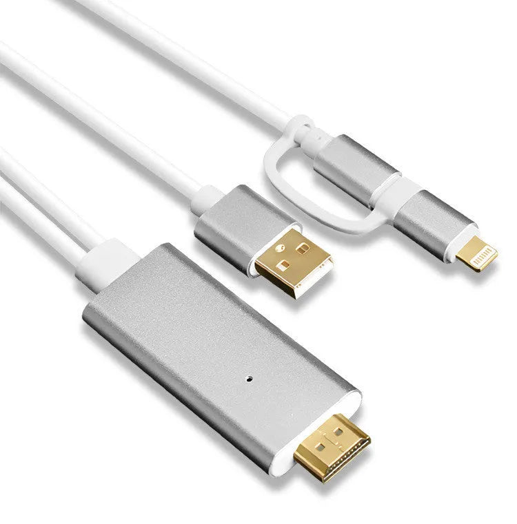 Silver 2 in 1 HDMI male to dual female splitter cable adapter 2 metres long