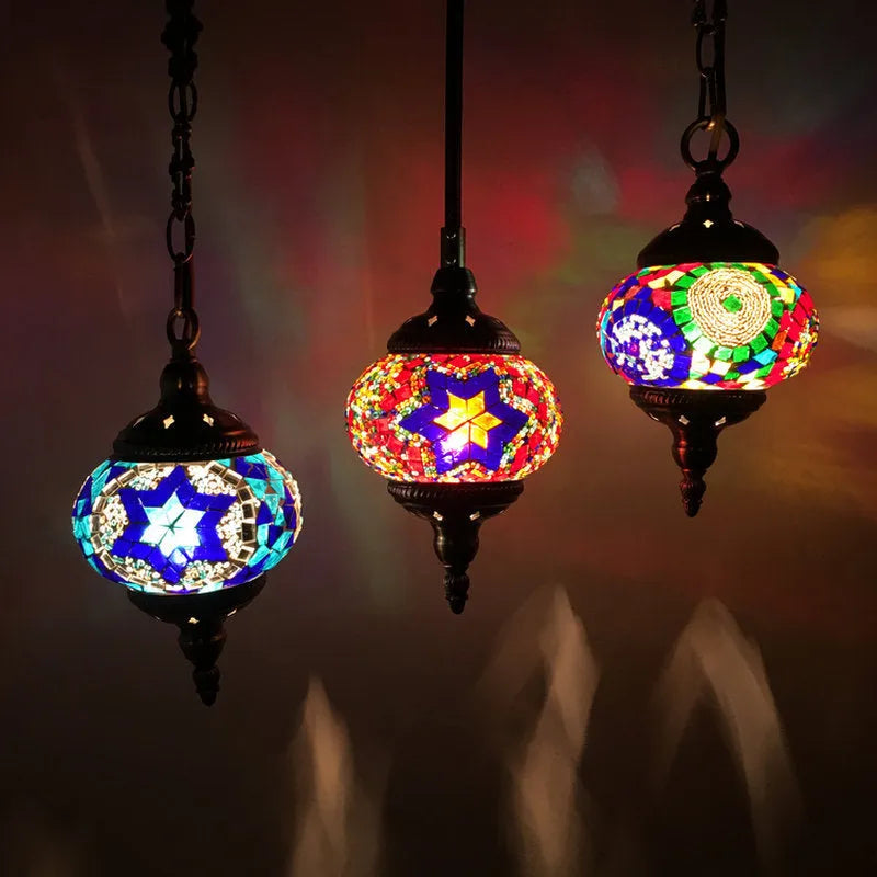 Turkish chandelier with glass lampshade, 1.2m adjustable length, 148mm shade and E26 E27 fitting
