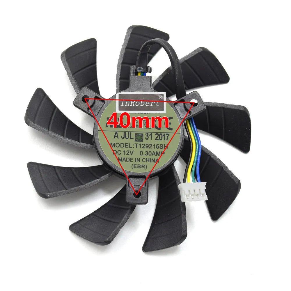 Black 85mm graphics card cooling fan with 4-pin connector and inRobert label