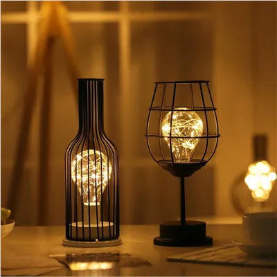 Minimalist wrought iron hollow table lamp in selected style with warm white LED lighting