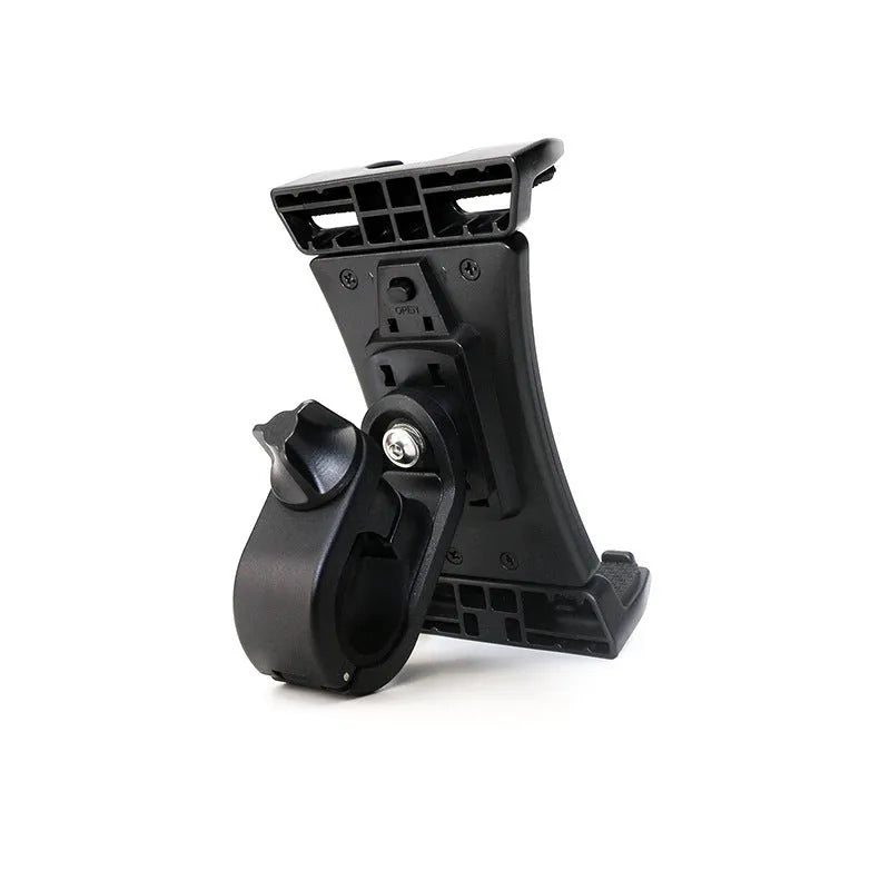 Black ABS and PC tablet computer holder for 7-12 inch tablets, mounted on car headrest with 806 clip