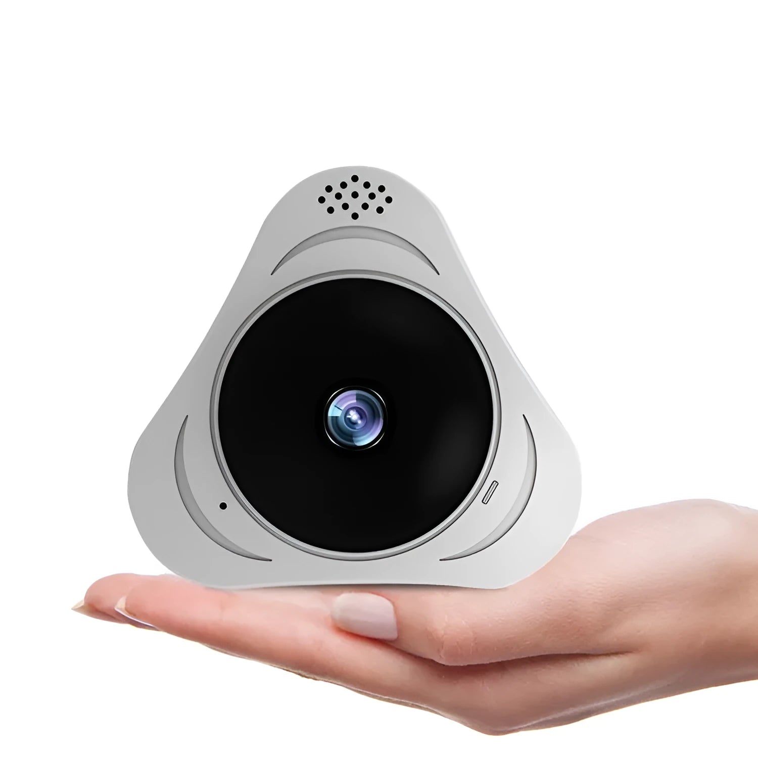 Smart home security camera 3D panoramic flying saucer design 360-degree pan tilt black plastic indoor
