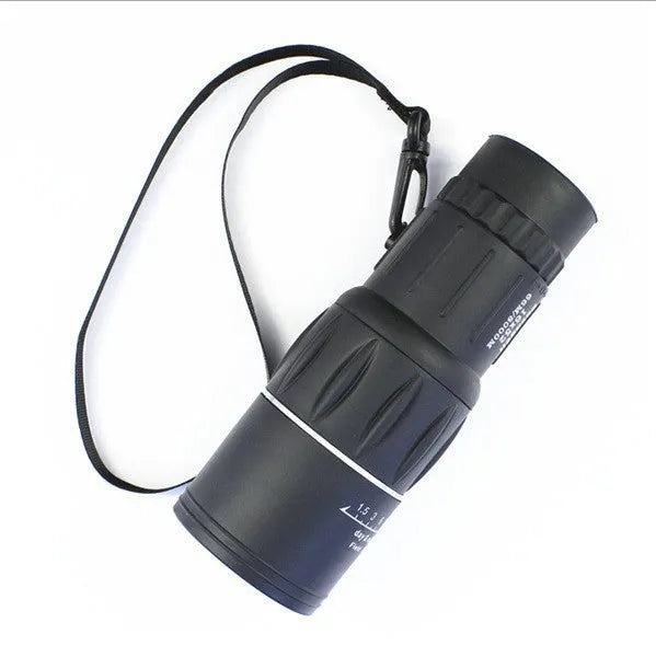 Black 16x52 high-power monocular with enhanced green film HD optics for day and night use.