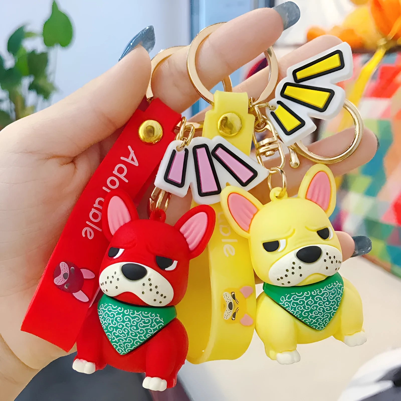 Tide Brand French keychain metal PVC pendant bucket style red yellow grey OPP bag packaging