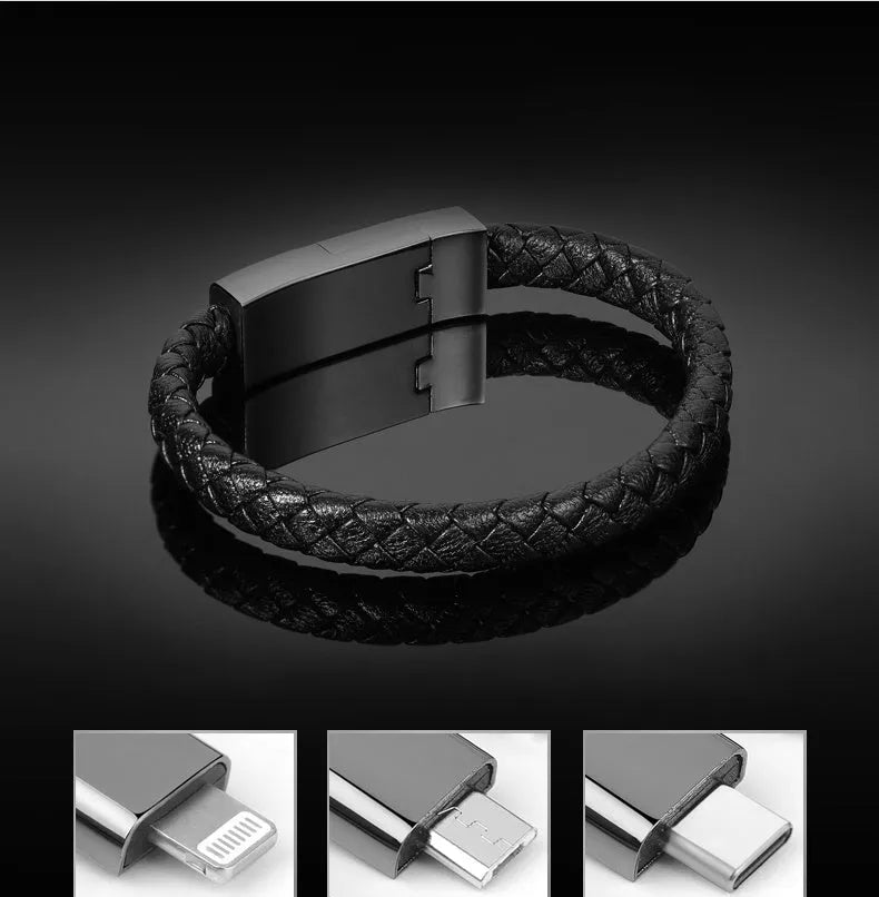 Braided fabric bracelet charging cable with double-line design in gift box