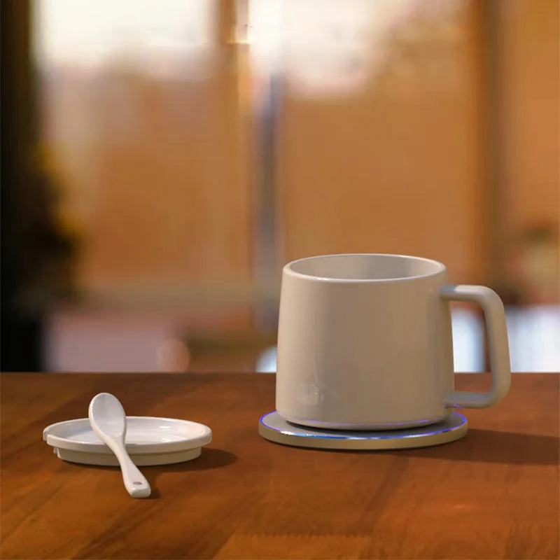 Ceramic wireless charging mug 200ml with handle on a wireless charger, models M8 and R9 available