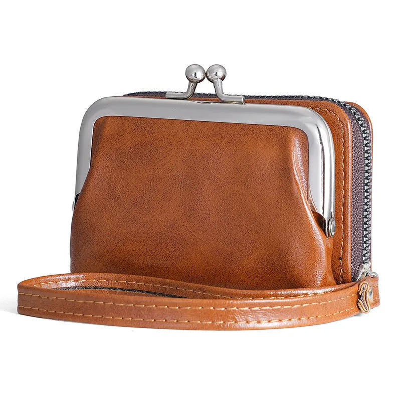 Ladies buckle coin purse with 4-inch metal clip showing zip closure in multiple colour options