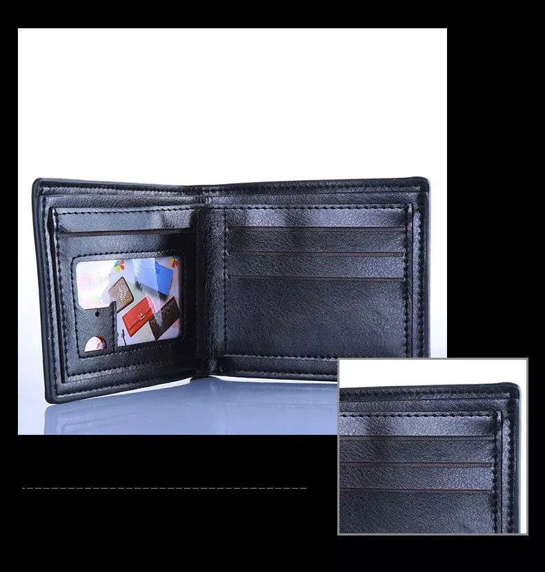 Men's leather watch gift set black genuine leather strap round dial quartz movement