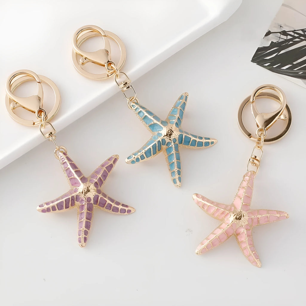 Starfish shell keychain ocean series electroplated pink purple blue simple suitcase decoration