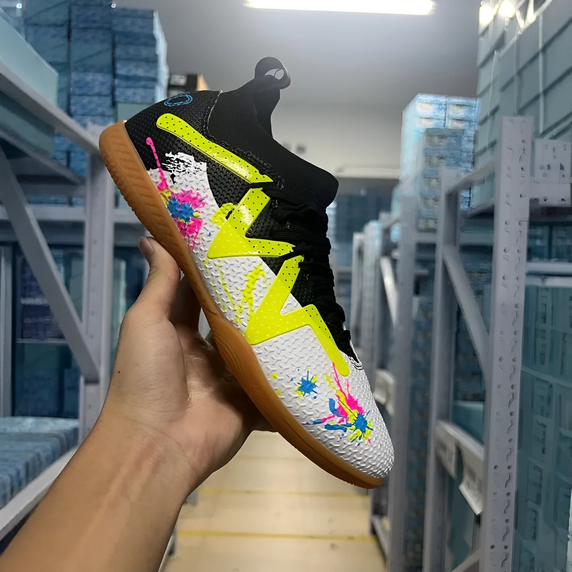 Adult football boots low-top PVC upper with studded rubber outsole in Black & Yellow colour