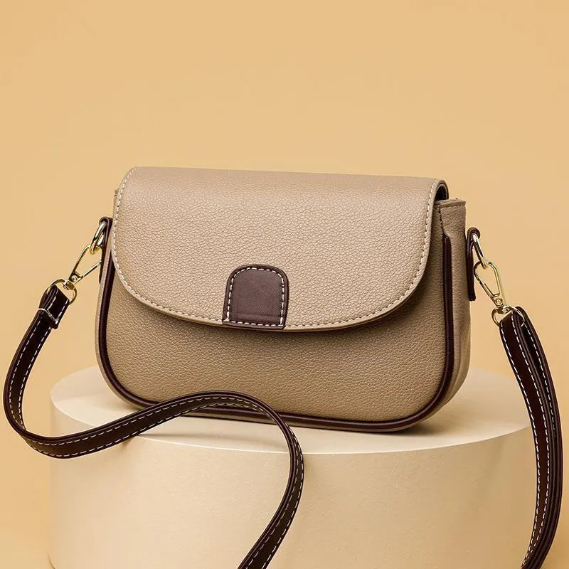 Flap shoulder bag for women in khaki, small square crossbody with adjustable strap