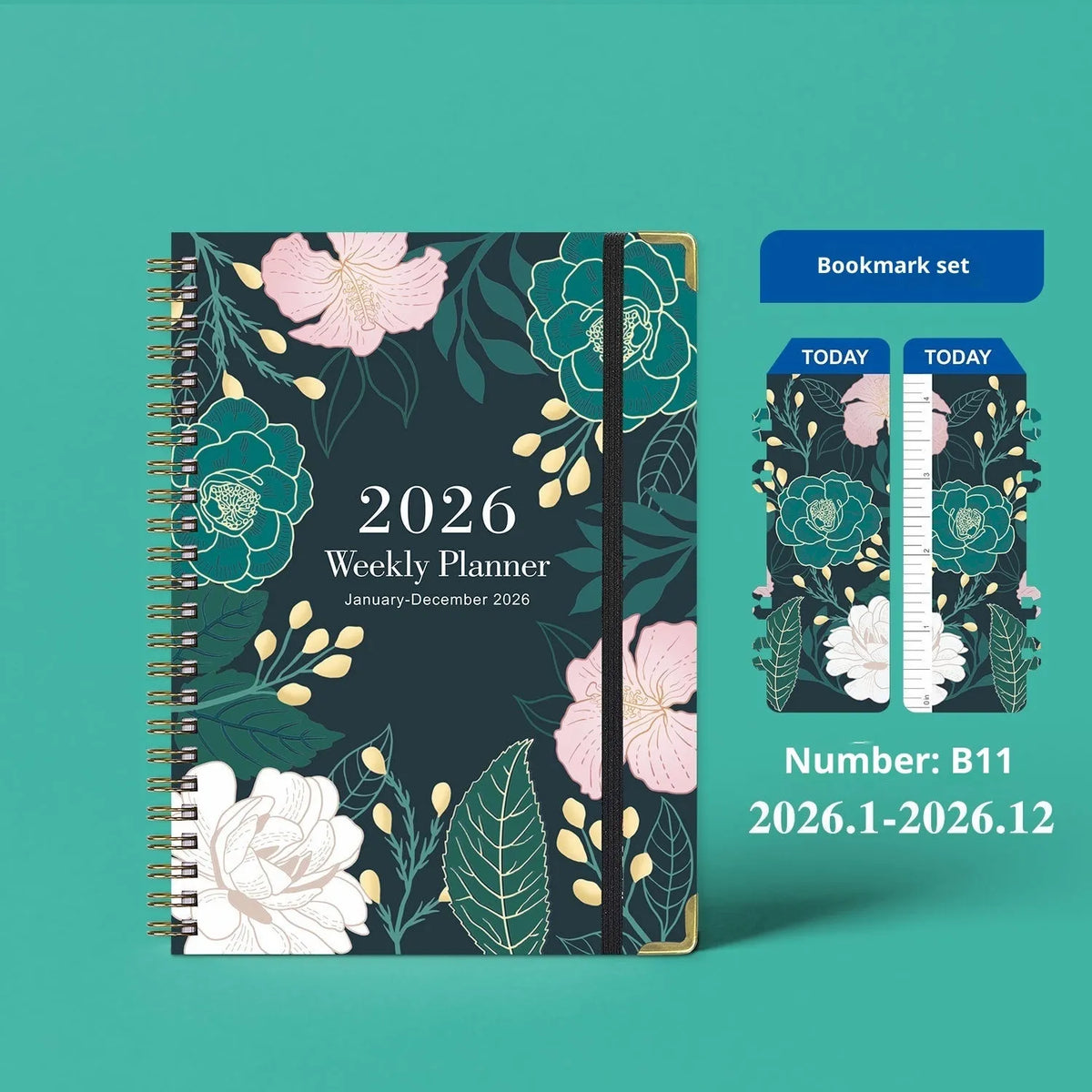 2026 English A5 coil diary notebook with paper cover in colour options B08 to B15