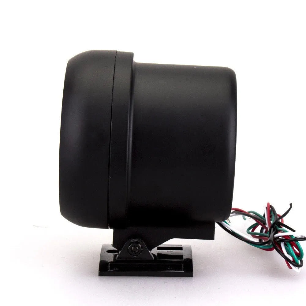 Black automotive digital tachometer with blue laser pointer for engine RPM measurement