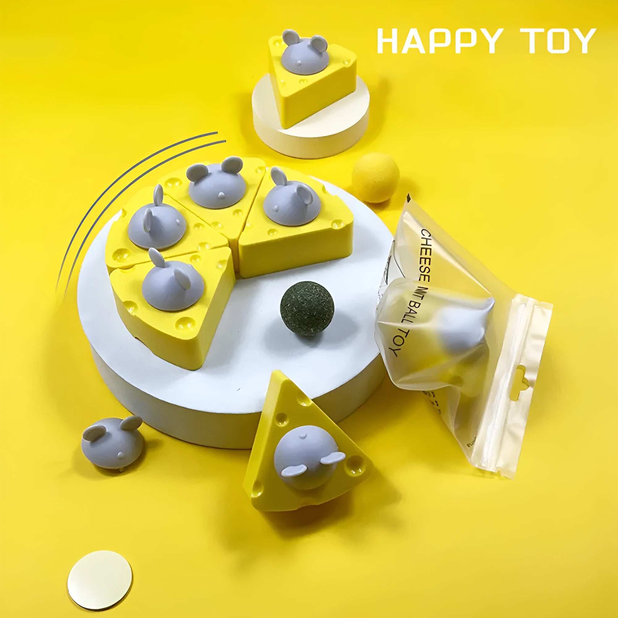 Yellow catnip toy balls with natural cheese and silvervine flavouring for indoor cat play