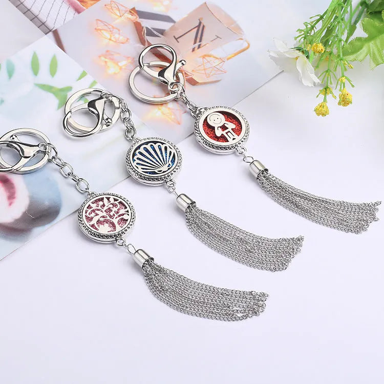 Alloy tassel aromatherapy car pendant with chain for rear-view mirror fragrance diffusion