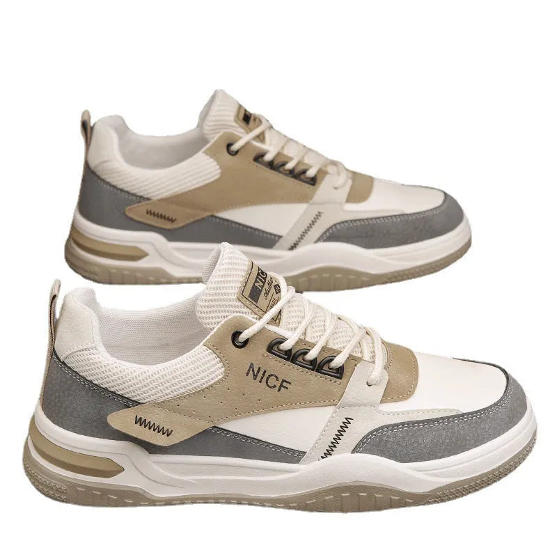 Men's casual waterproof non-slip labour protection shoes with PU upper, lace-up closure, and rubber thick sole in beige colour