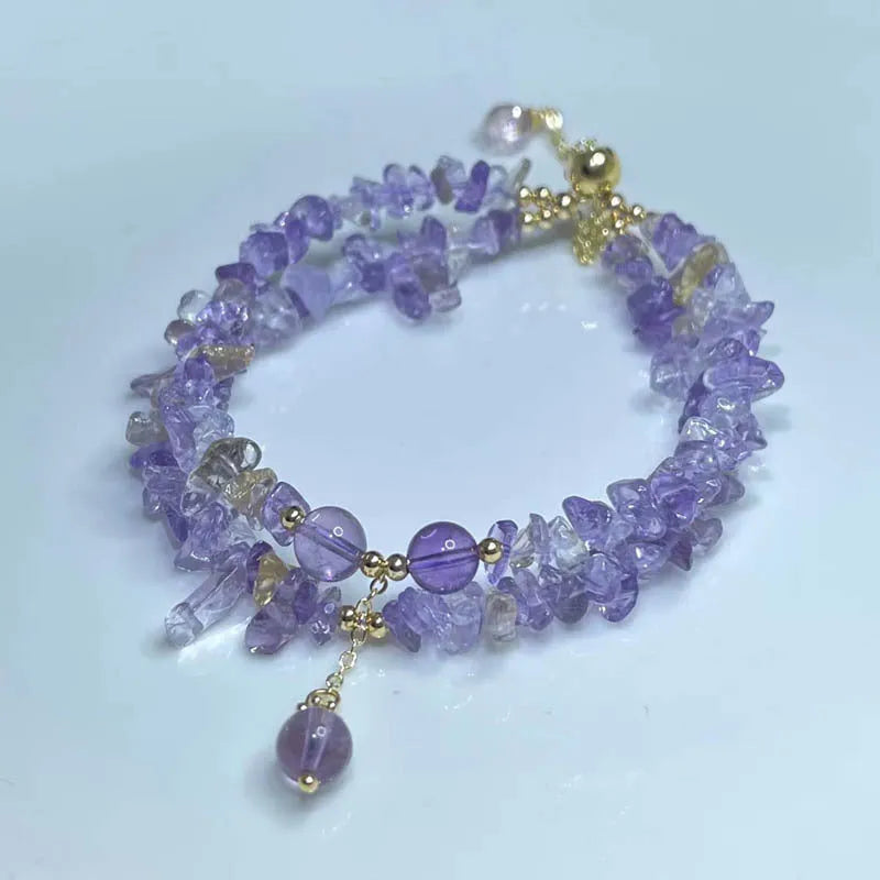 Double-row ametrine gravel crystal bracelet showing natural colour gradient and textured beads