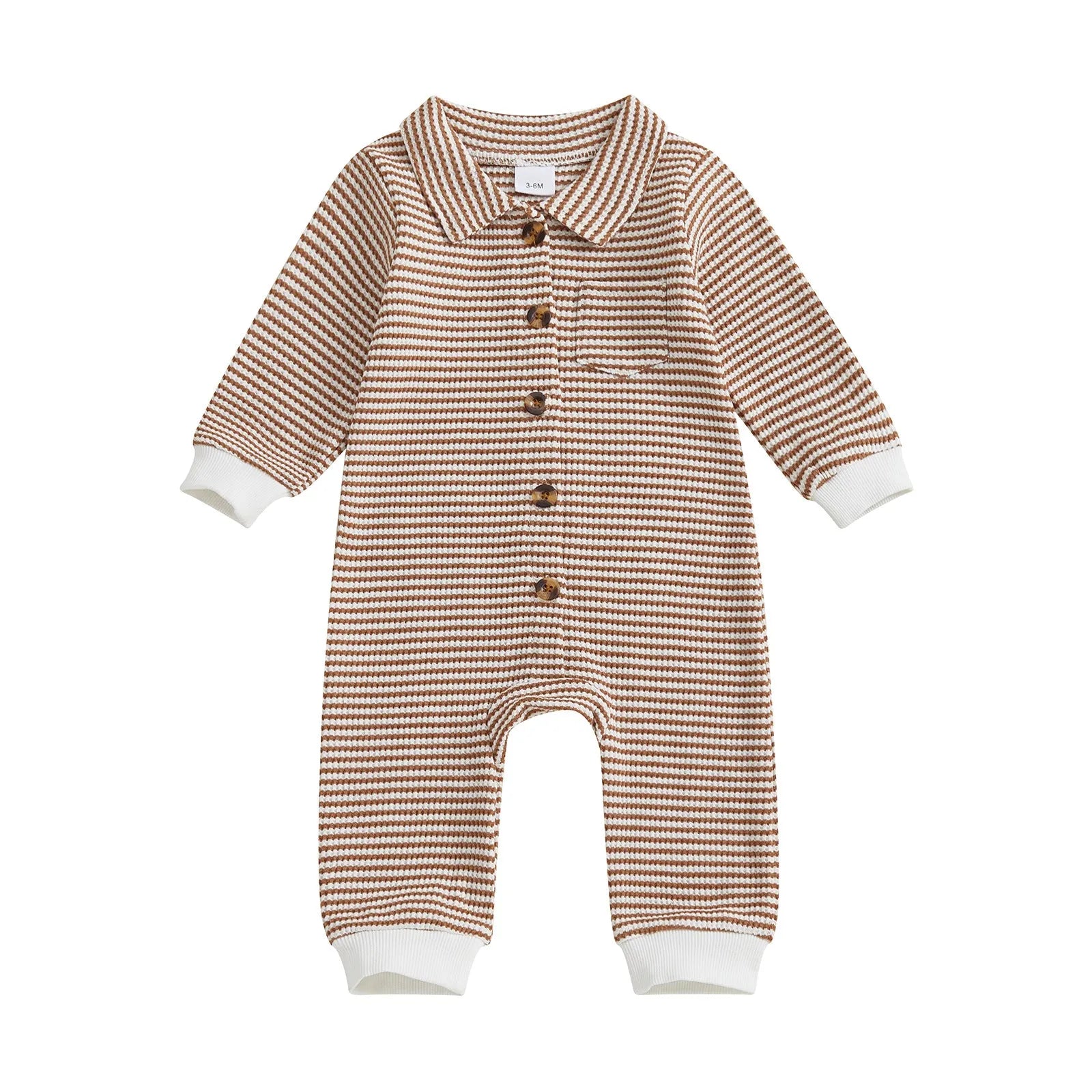 Babies' front open single-breasted knitted long sleeve jumpsuit in waffle cotton, light blue colour