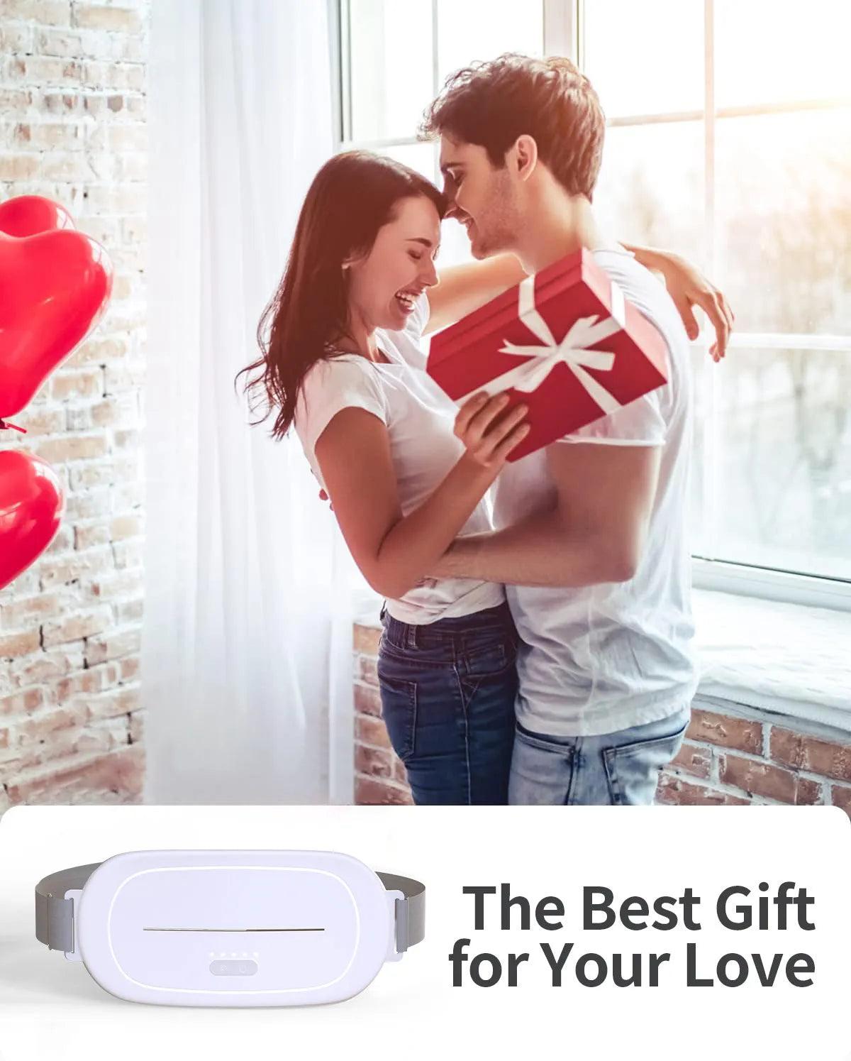 Handheld white silicone uterine warming device for menstrual pain relief with a single control button.