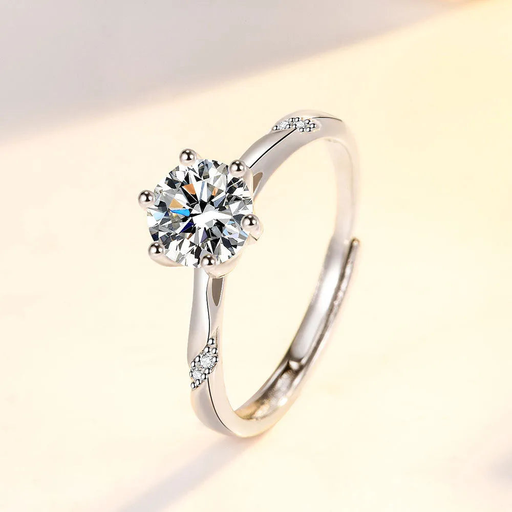 S925 sterling silver diamond-studded ring 1 karat white gold colour adjustable opening women's simple ring
