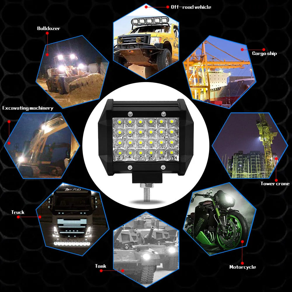 Black 4-row high-power LED strip light with aluminium case and stainless steel bracket