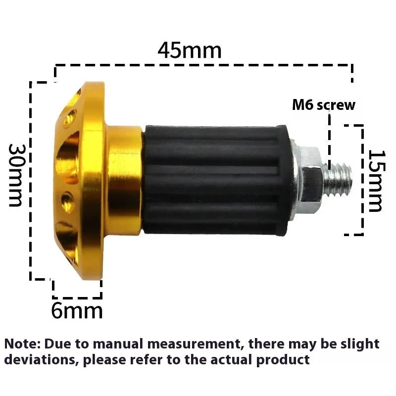 Set of metal motorcycle handlebar end plugs in six anodised colours: black, blue, red, gold, silver, orange